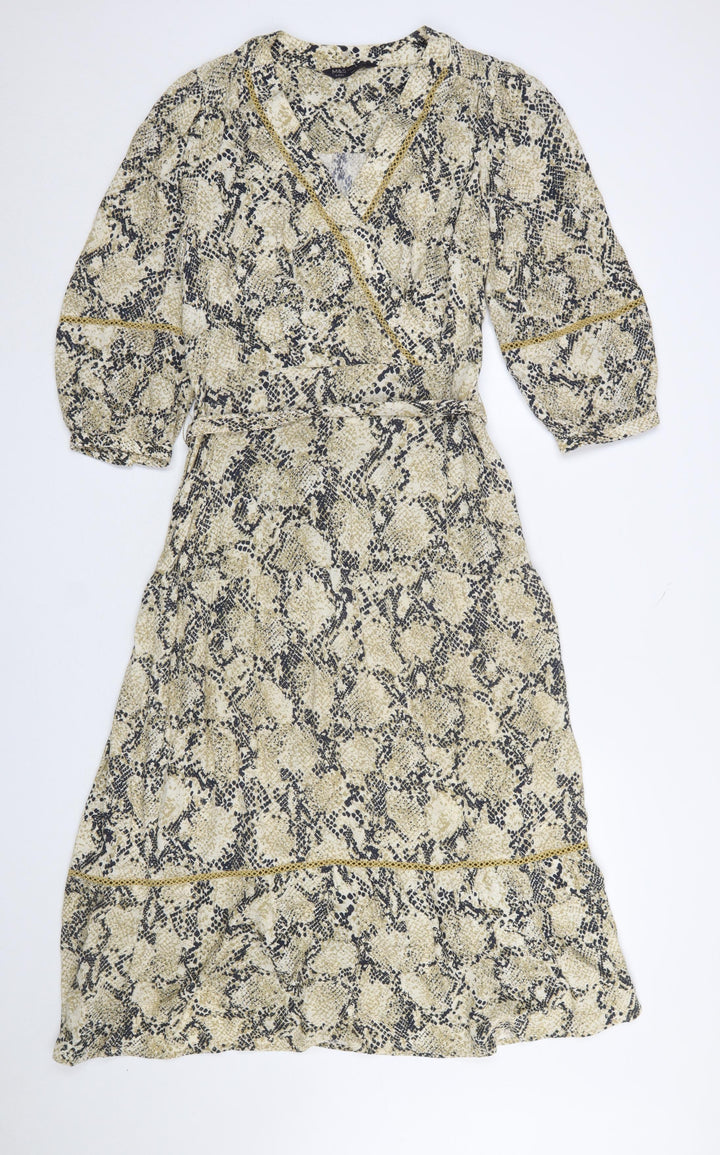 Marks and Spencer Women’s Beige Animal Print Midi Wrap Dress Size 8