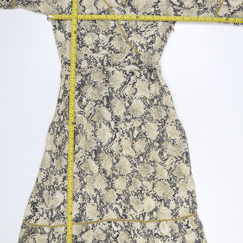 Marks and Spencer Women’s Beige Animal Print Midi Wrap Dress Size 8