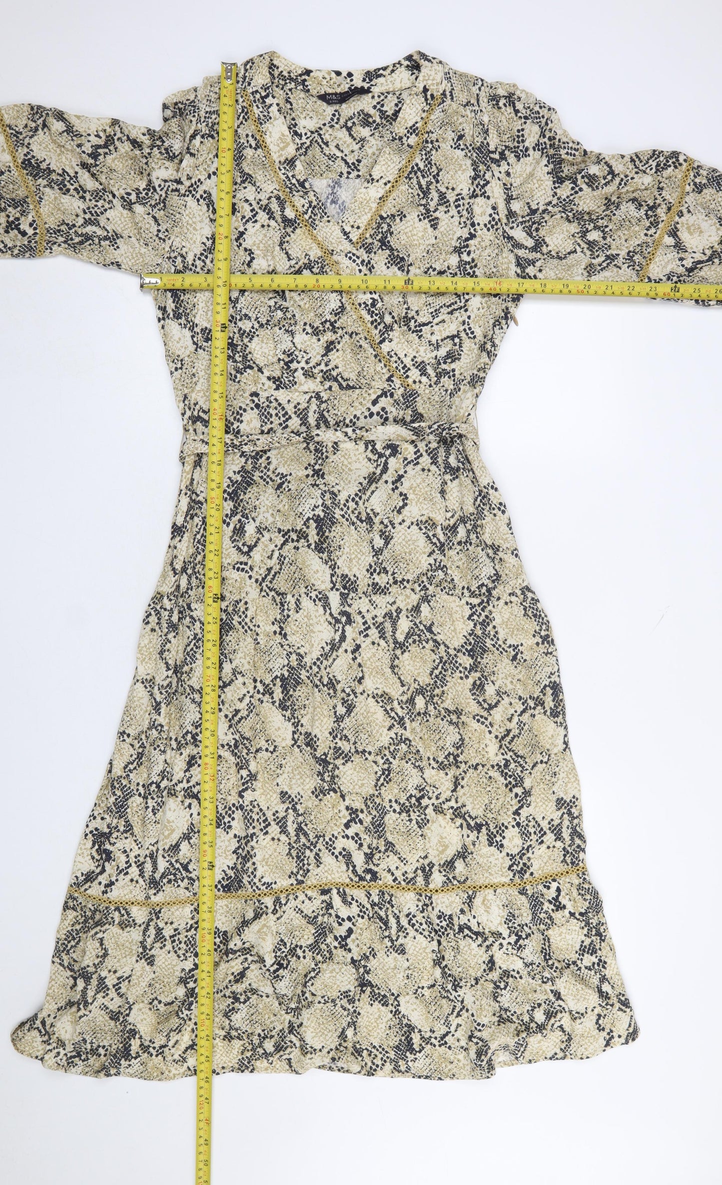 Marks and Spencer Women’s Beige Animal Print Midi Wrap Dress Size 8