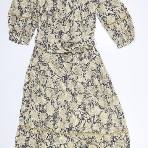 Marks and Spencer Women’s Beige Animal Print Midi Wrap Dress Size 8