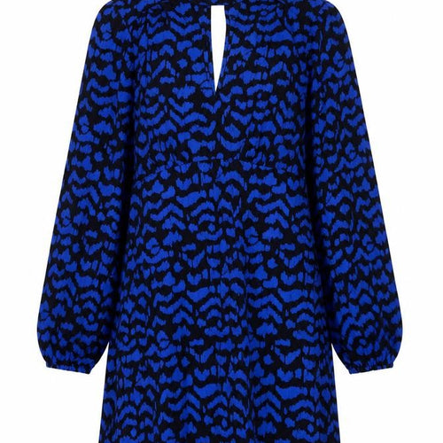 New Look Women’s Blue Animal Print High Neck Long Sleeve Short Dress Size 10