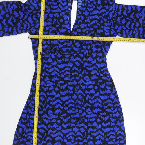 New Look Women’s Blue Animal Print High Neck Long Sleeve Short Dress Size 10