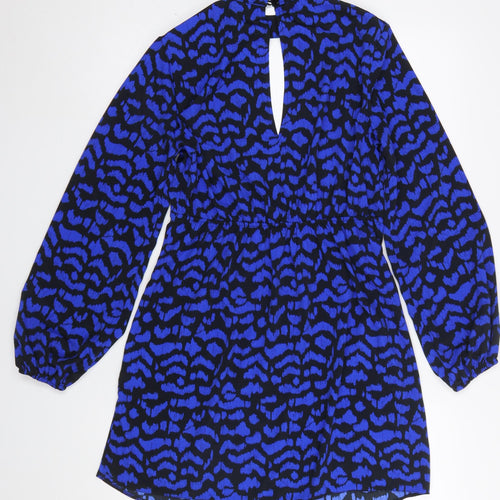 New Look Women’s Blue Animal Print High Neck Long Sleeve Short Dress Size 10