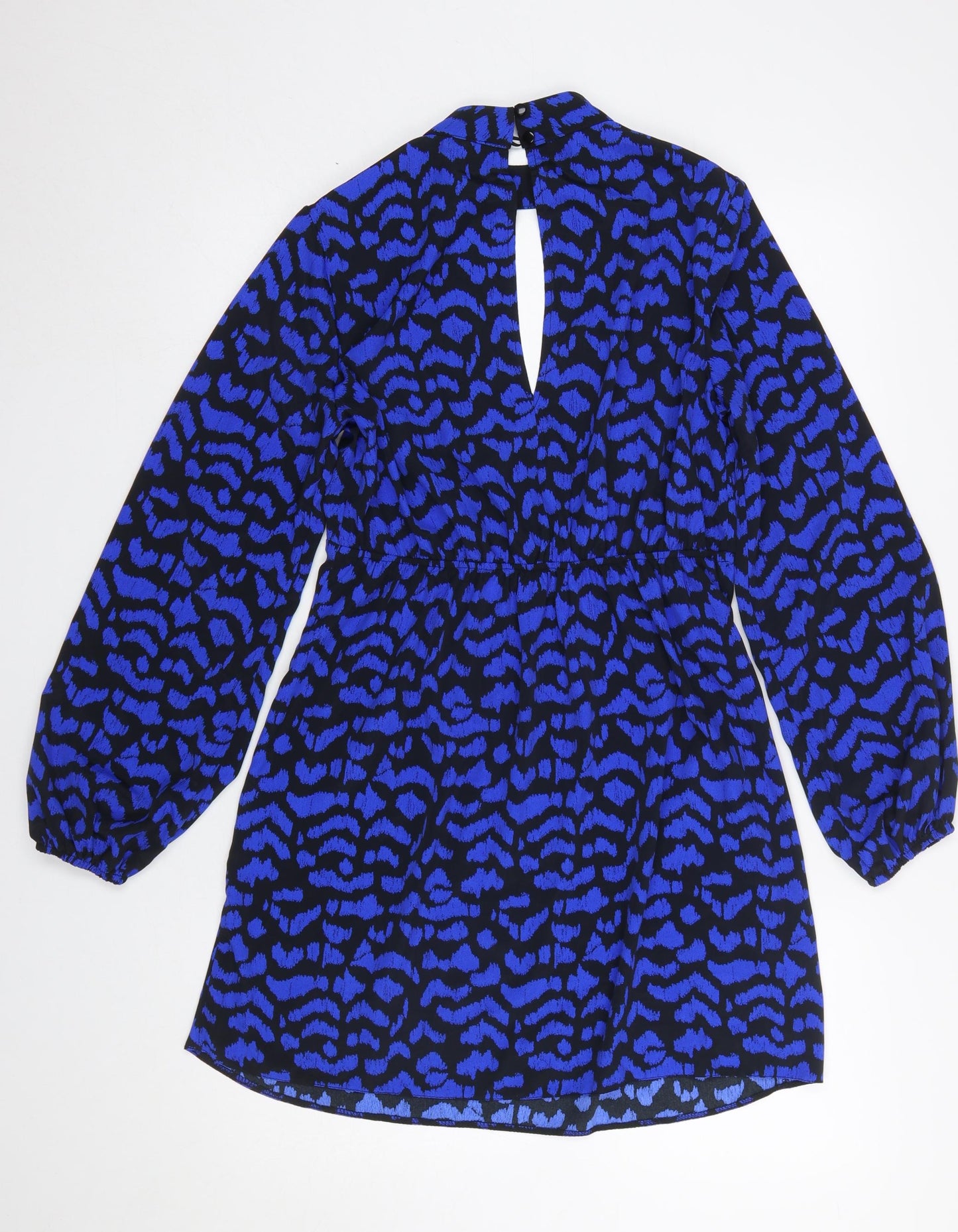 New Look Women’s Blue Animal Print High Neck Long Sleeve Short Dress Size 10