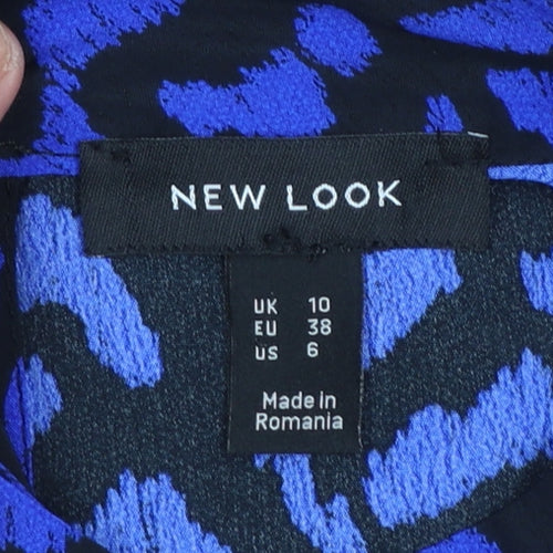 New Look Women’s Blue Animal Print High Neck Long Sleeve Short Dress Size 10