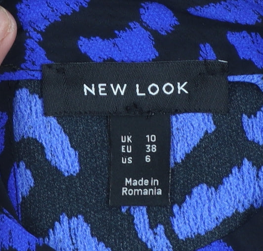 New Look Women’s Blue Animal Print High Neck Long Sleeve Short Dress Size 10