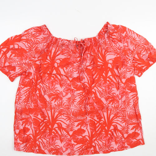 Dunnes Stores Womens Red Floral Tropical Short Sleeve Tunic Blouse Size 16