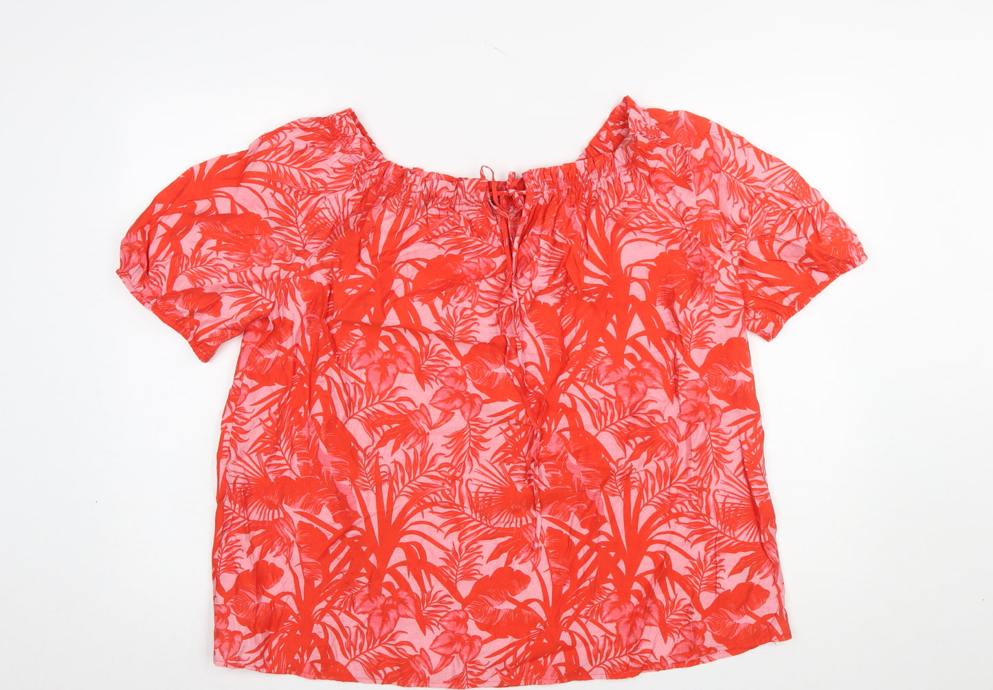 Dunnes Stores Womens Red Floral Tropical Short Sleeve Tunic Blouse Size 16