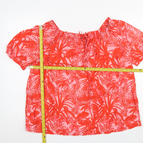 Dunnes Stores Womens Red Floral Tropical Short Sleeve Tunic Blouse Size 16