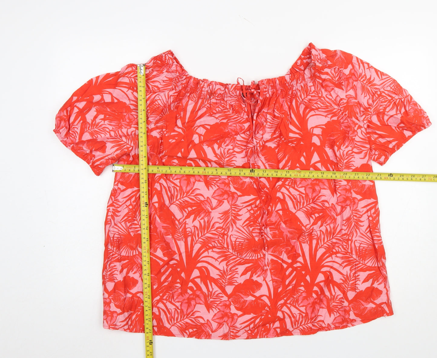 Dunnes Stores Womens Red Floral Tropical Short Sleeve Tunic Blouse Size 16