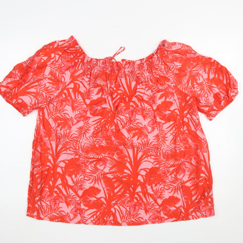 Dunnes Stores Womens Red Floral Tropical Short Sleeve Tunic Blouse Size 16