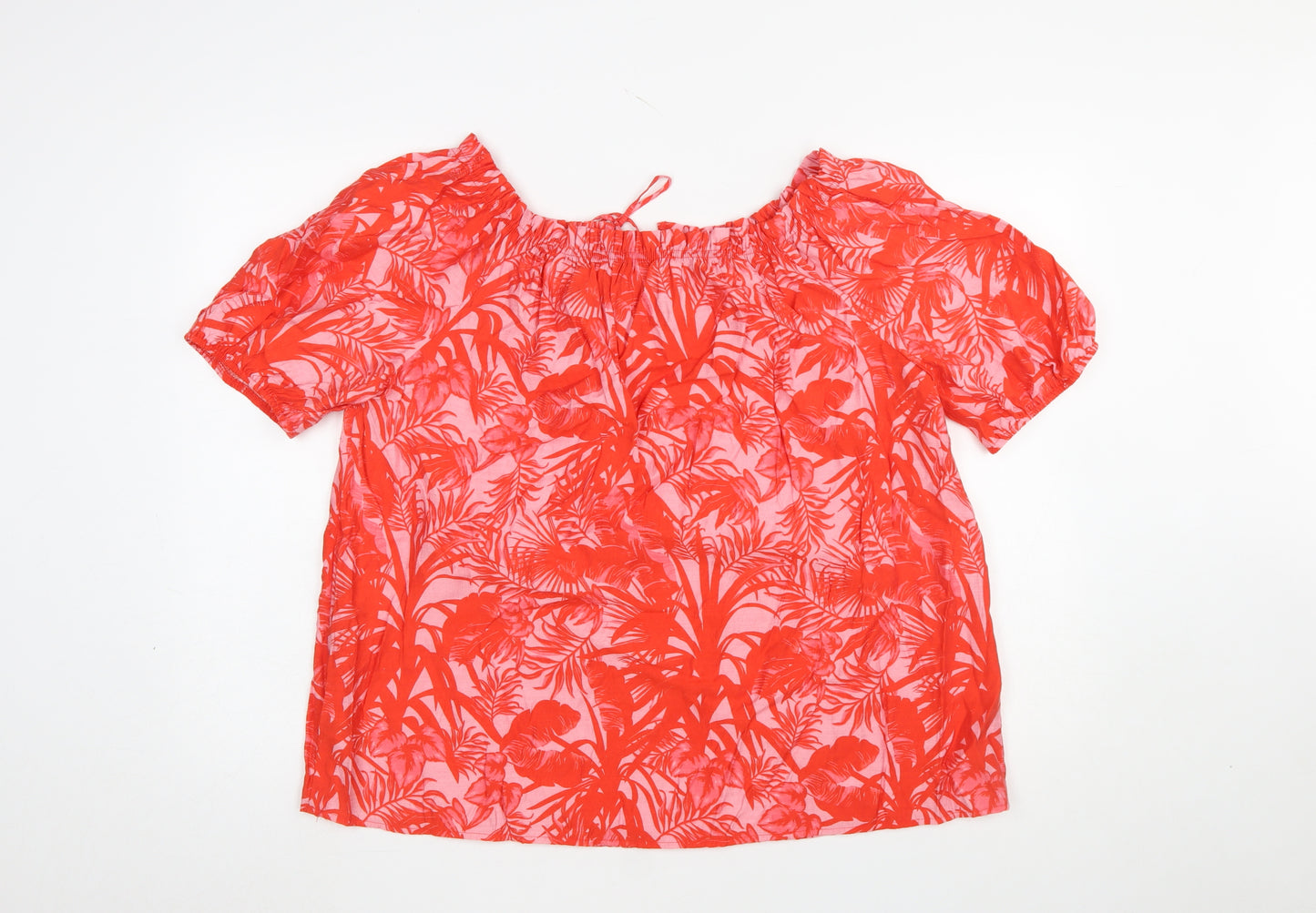 Dunnes Stores Womens Red Floral Tropical Short Sleeve Tunic Blouse Size 16