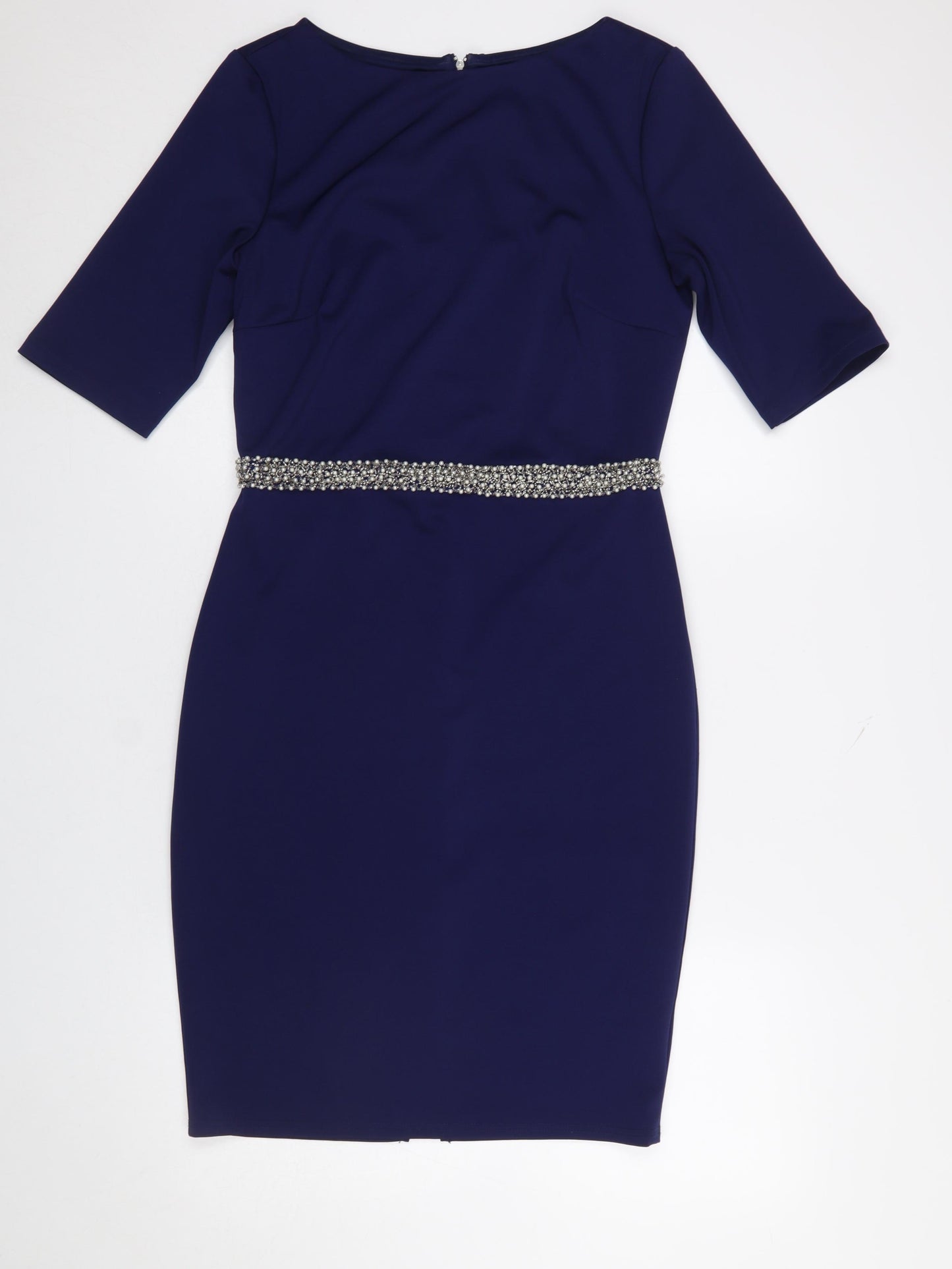 Paper Dolls Women's Blue Knee Length Bodycon Dress UK 12 Beaded Waist