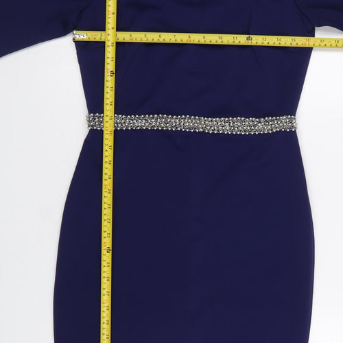 Paper Dolls Women's Blue Knee Length Bodycon Dress UK 12 Beaded Waist