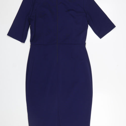 Paper Dolls Women's Blue Knee Length Bodycon Dress UK 12 Beaded Waist