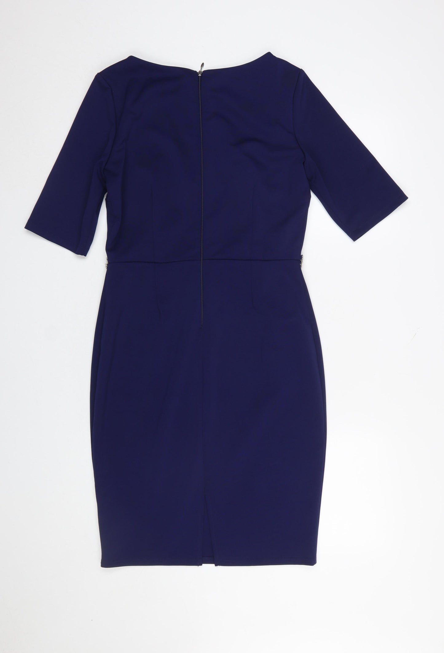 Paper Dolls Women's Blue Knee Length Bodycon Dress UK 12 Beaded Waist
