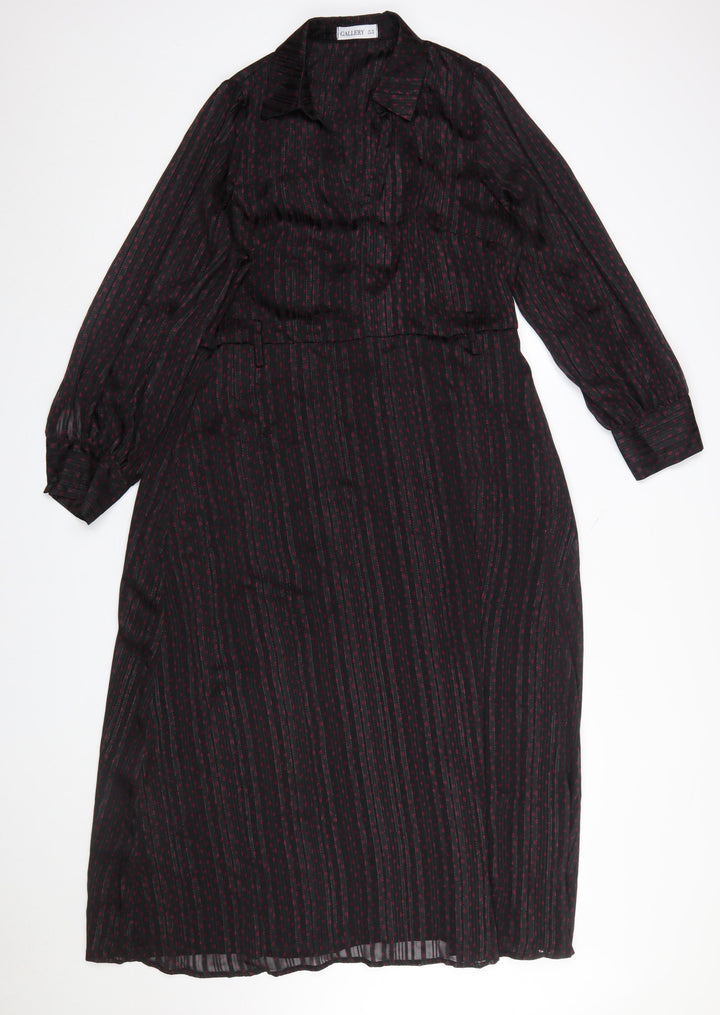 Gallery Women's Black Polka Dot Metallic Shirt Dress Size 14