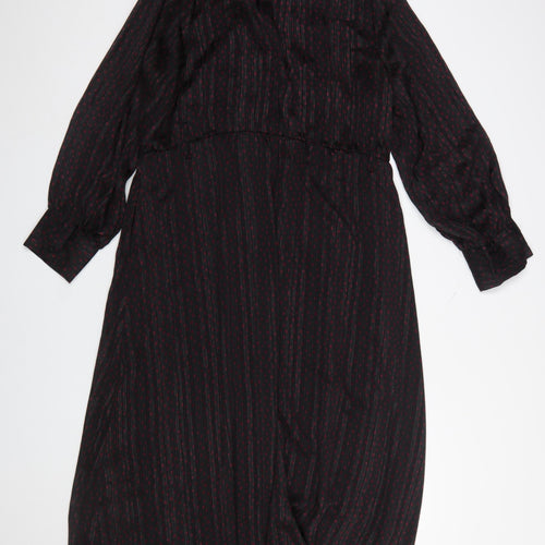 Gallery Women's Black Polka Dot Metallic Shirt Dress Size 14