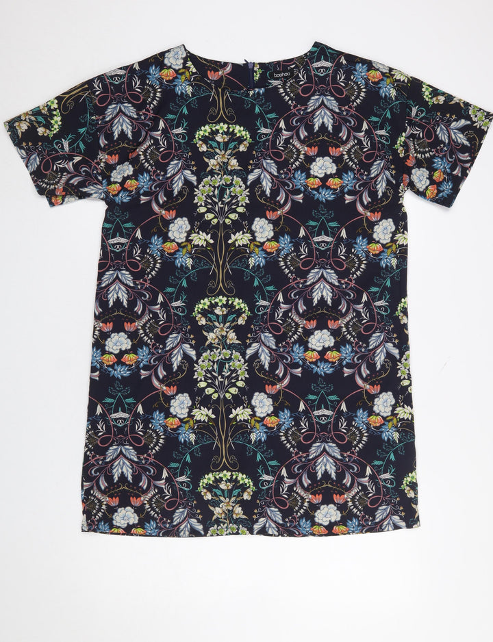 Boohoo Women’s Multicoloured Floral Shift Dress Size 12 Short Sleeve