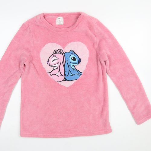 Primark Women Pink Fleece Disney Stitch Long Sleeve Pyjama Top XS