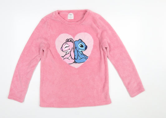 Primark Women Pink Fleece Disney Stitch Long Sleeve Pyjama Top XS