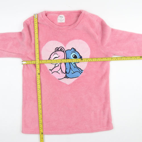 Primark Women Pink Fleece Disney Stitch Long Sleeve Pyjama Top XS
