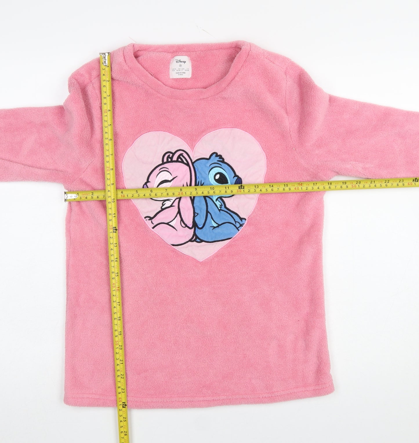 Primark Women Pink Fleece Disney Stitch Long Sleeve Pyjama Top XS