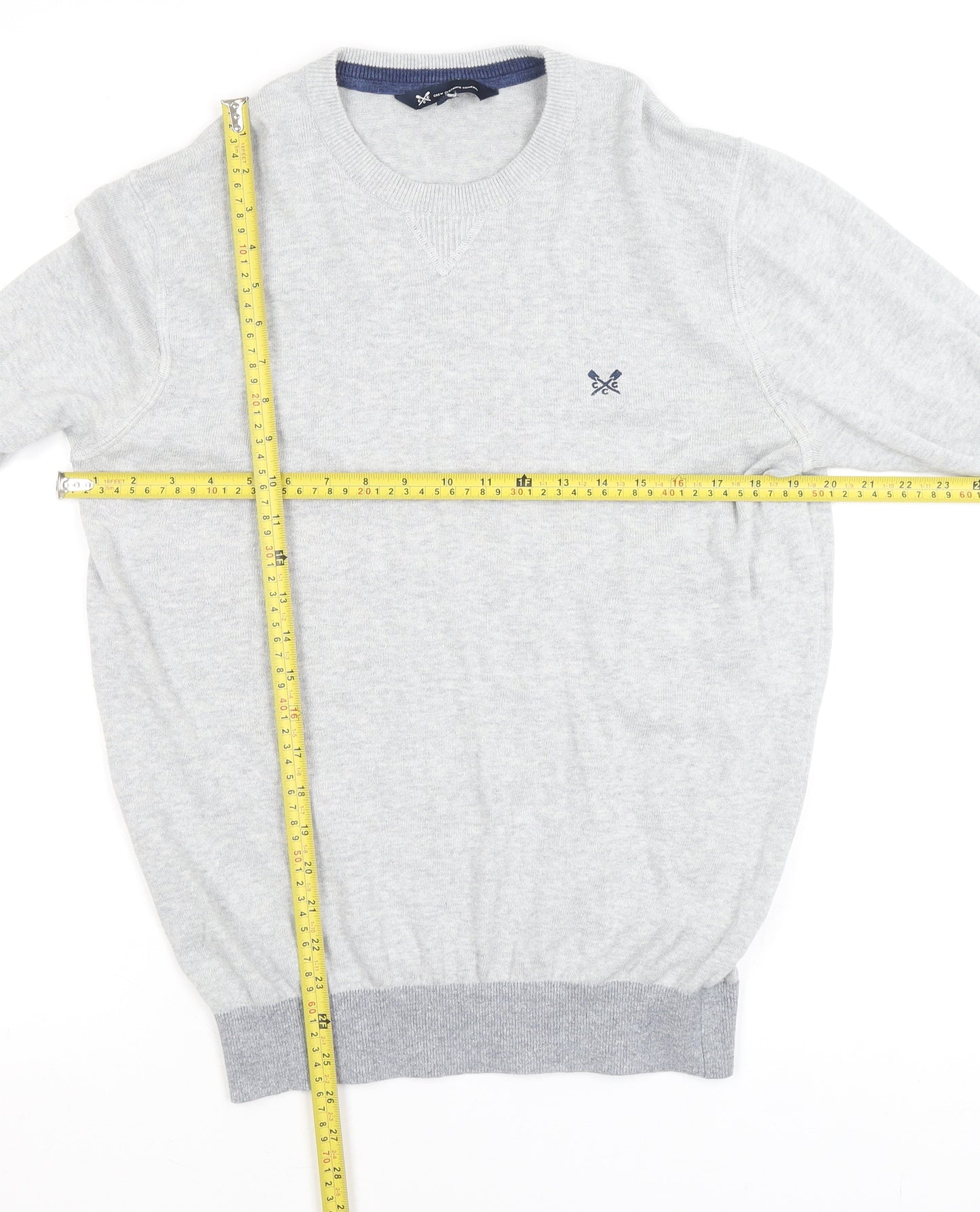 Crew Clothing Company Men's Grey Cotton Linen Crew Neck Jumper Size S