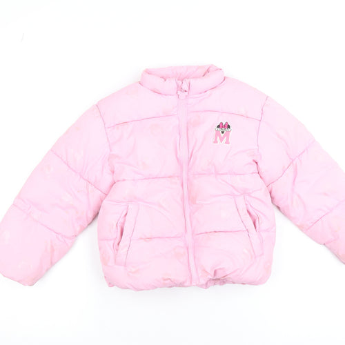 Disney Girls Pink Minnie Mouse Puffer Jacket 5-6 Years Quilted Winter Coat