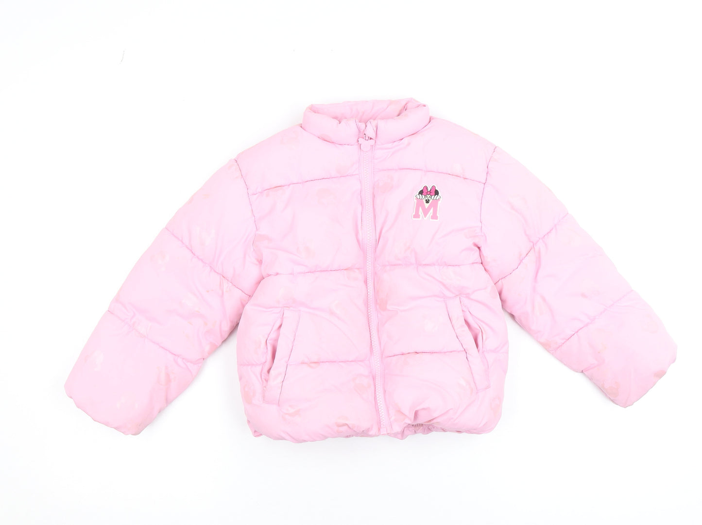 Disney Girls Pink Minnie Mouse Puffer Jacket 5-6 Years Quilted Winter Coat