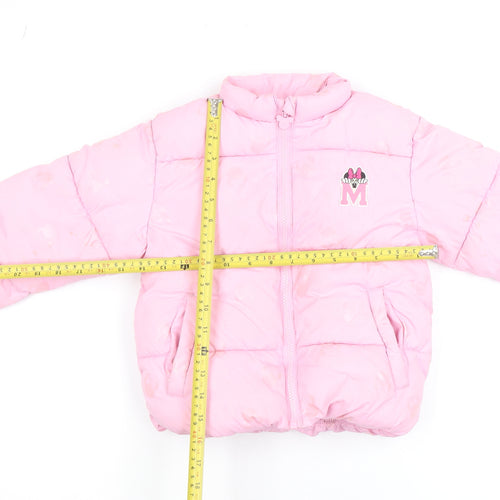 Disney Girls Pink Minnie Mouse Puffer Jacket 5-6 Years Quilted Winter Coat