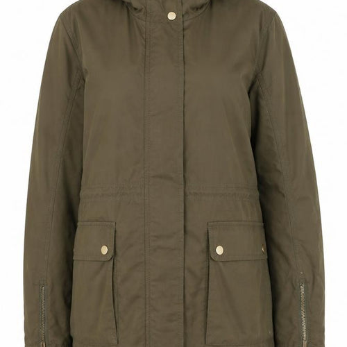 Mango Women’s Green Parka Coat Size 8 Hooded Drawstring Mid-Length