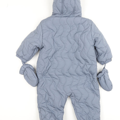 Marks and Spencer Blue Quilted Hooded Coverall 6-9 Months Unisex Winter