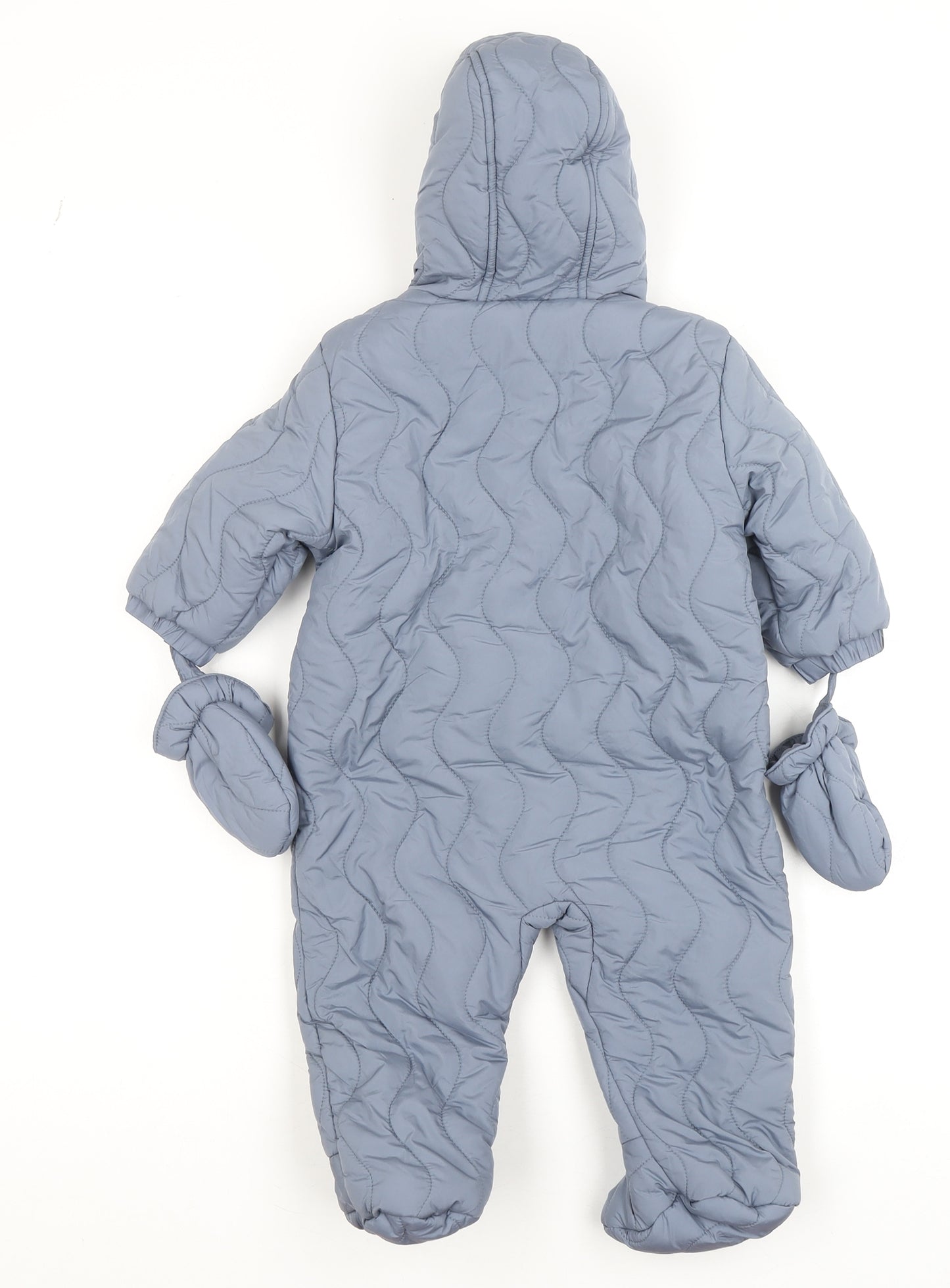 Marks and Spencer Blue Quilted Hooded Coverall 6-9 Months Unisex Winter