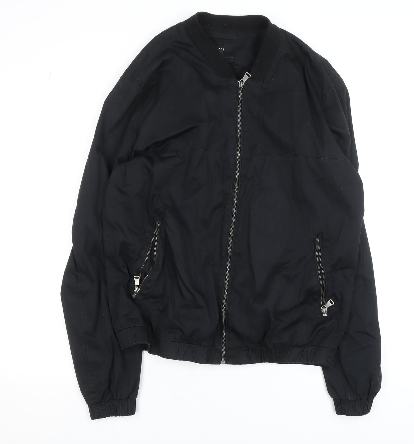 H&M Men's Black Bomber Jacket Size 54 (44in Chest) Casual Zip-Up