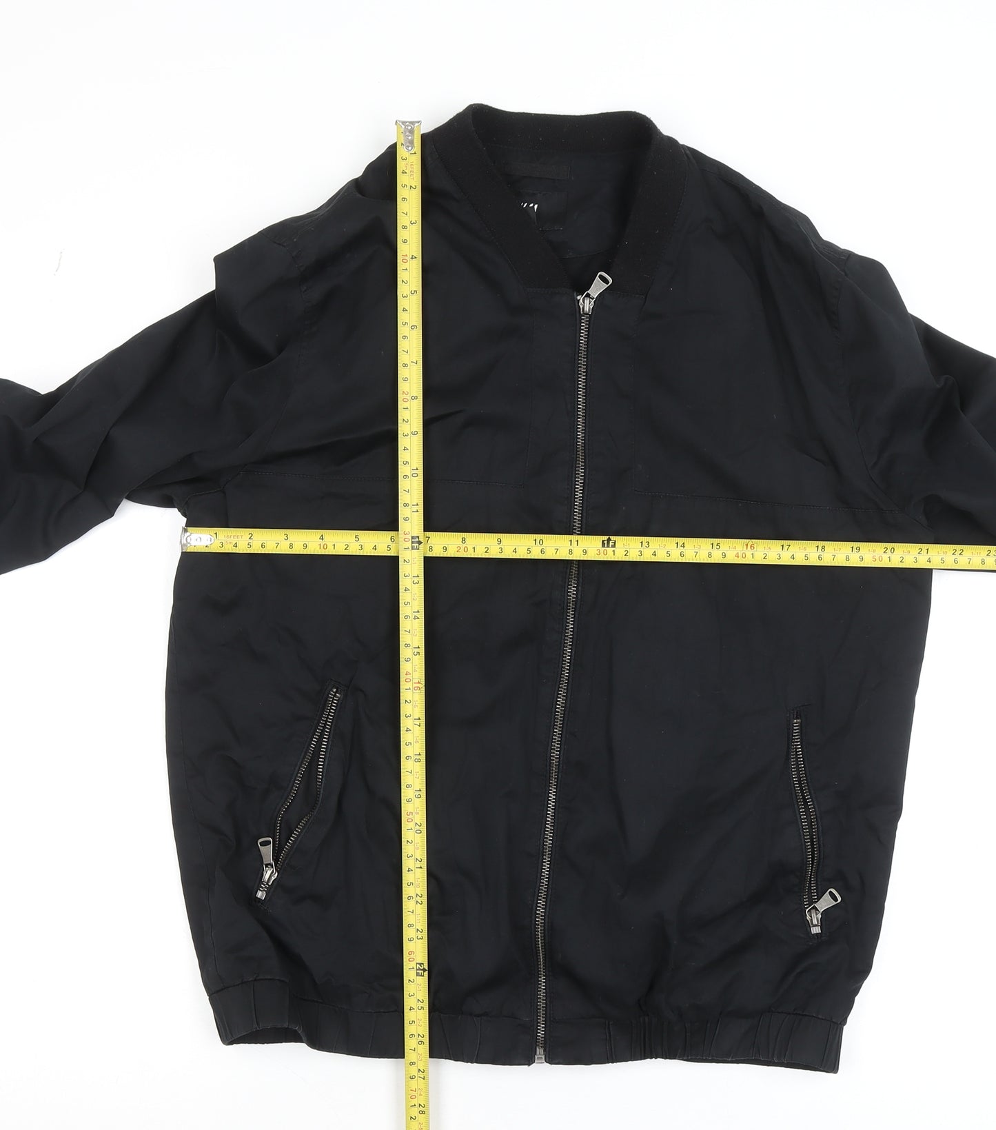 H&M Men's Black Bomber Jacket Size 54 (44in Chest) Casual Zip-Up