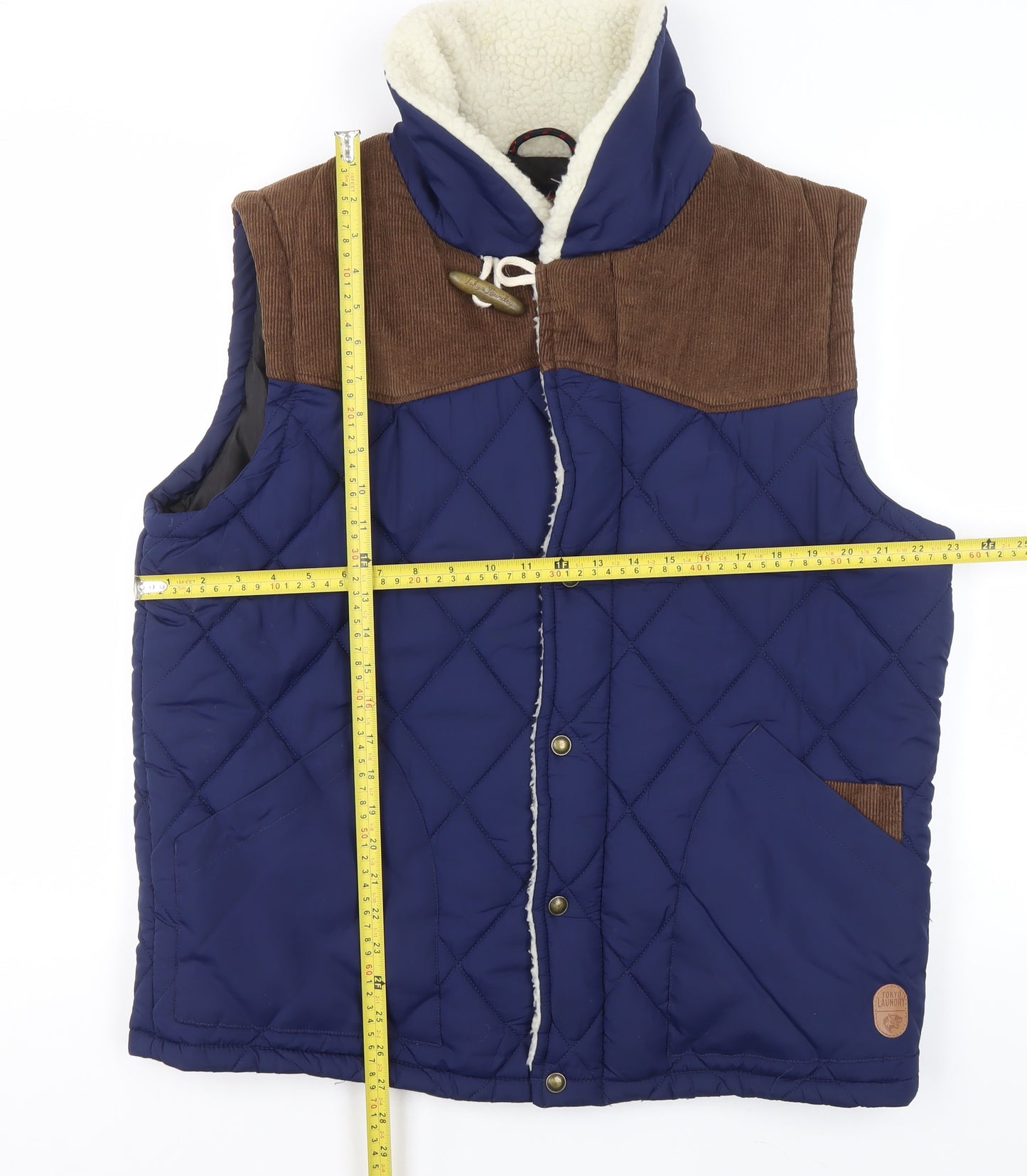 Tokyo Laundry Men's Blue Quilted Padded Waistcoat Lined Vest Size L
