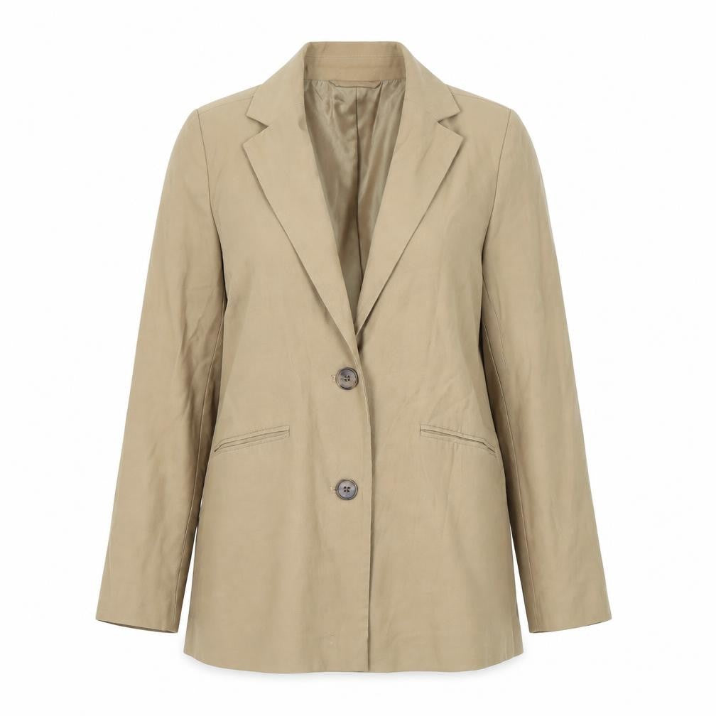 Front view of F&F women’s beige classic single-breasted blazer uk 8