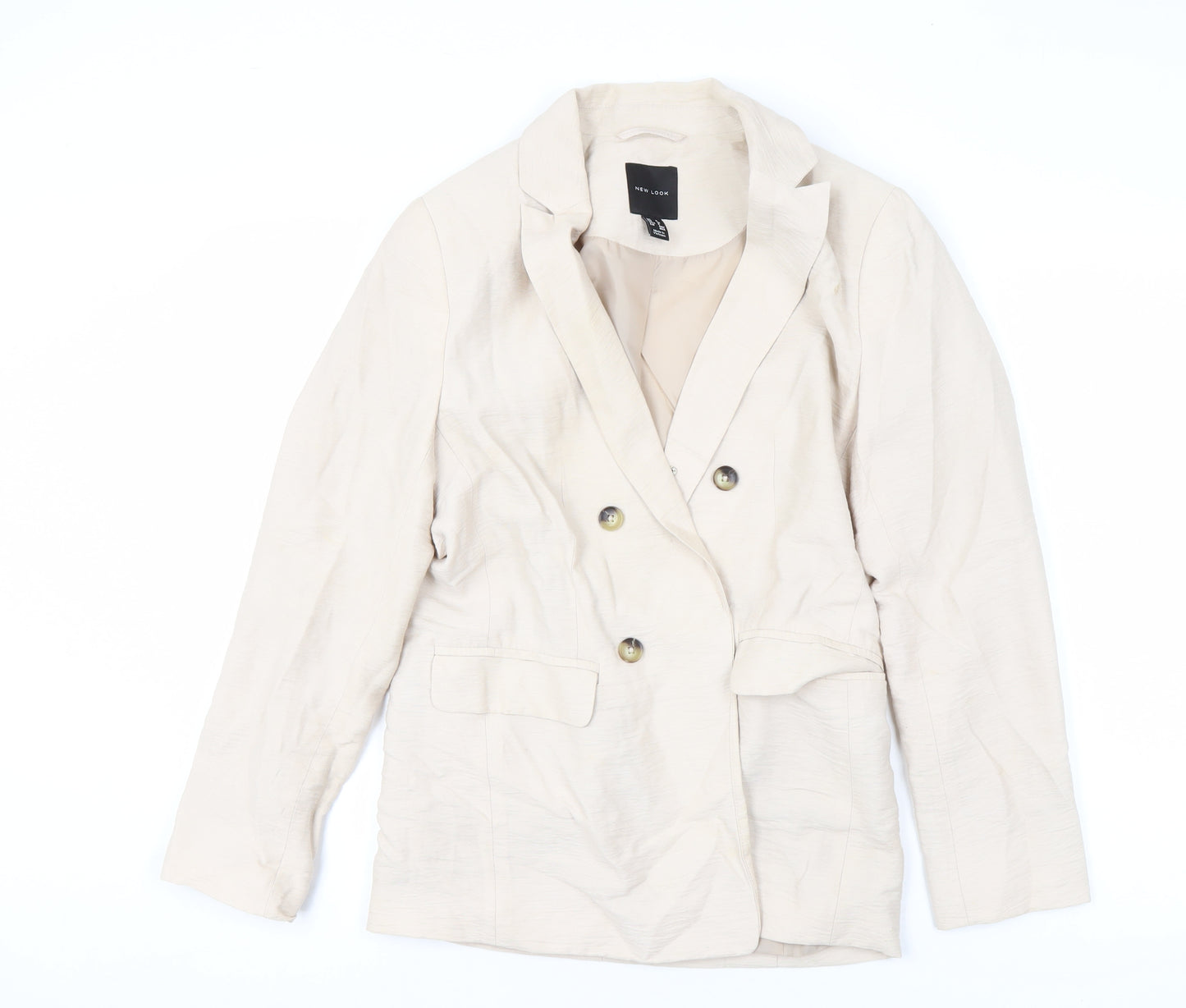 New Look Women Beige Double-Breasted Blazer UK 8 Viscose Mix