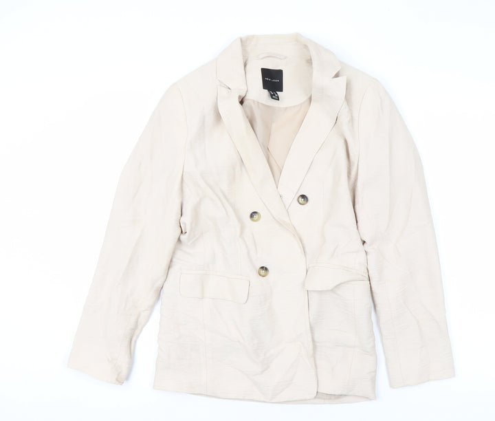 New Look Women Beige Double-Breasted Blazer UK 8 Viscose Mix