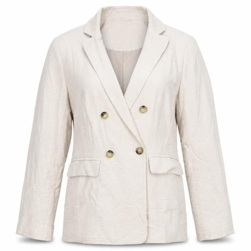 New Look Women Beige Double-Breasted Blazer UK 8 Viscose Mix