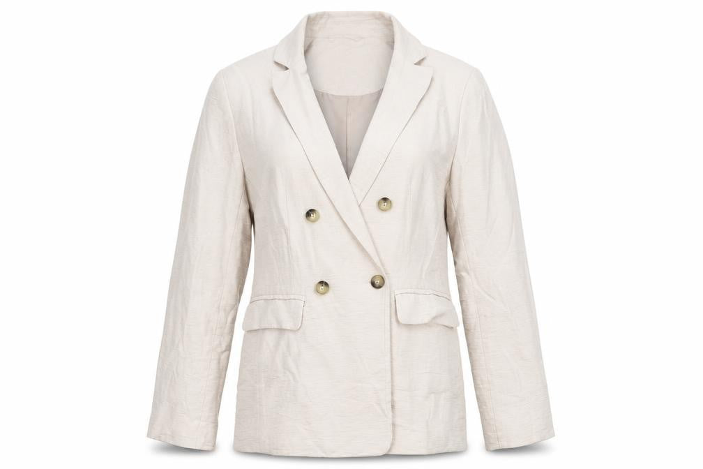 New Look Women Beige Double-Breasted Blazer UK 8 Viscose Mix