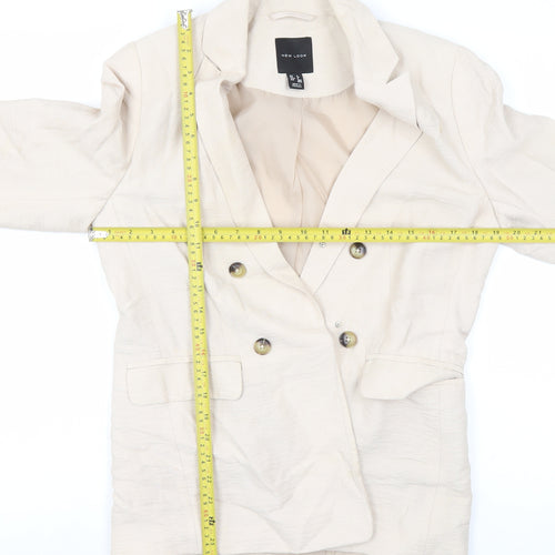 New Look Women Beige Double-Breasted Blazer UK 8 Viscose Mix