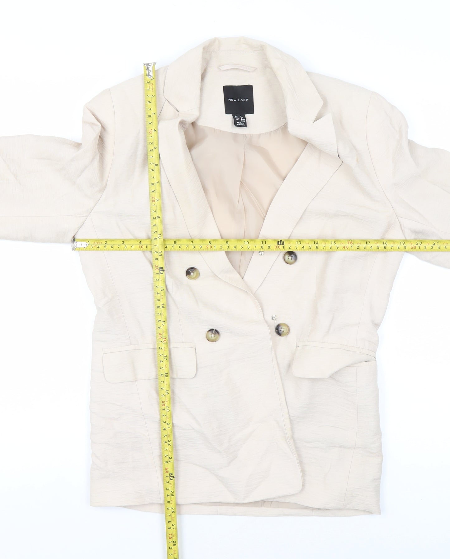 New Look Women Beige Double-Breasted Blazer UK 8 Viscose Mix