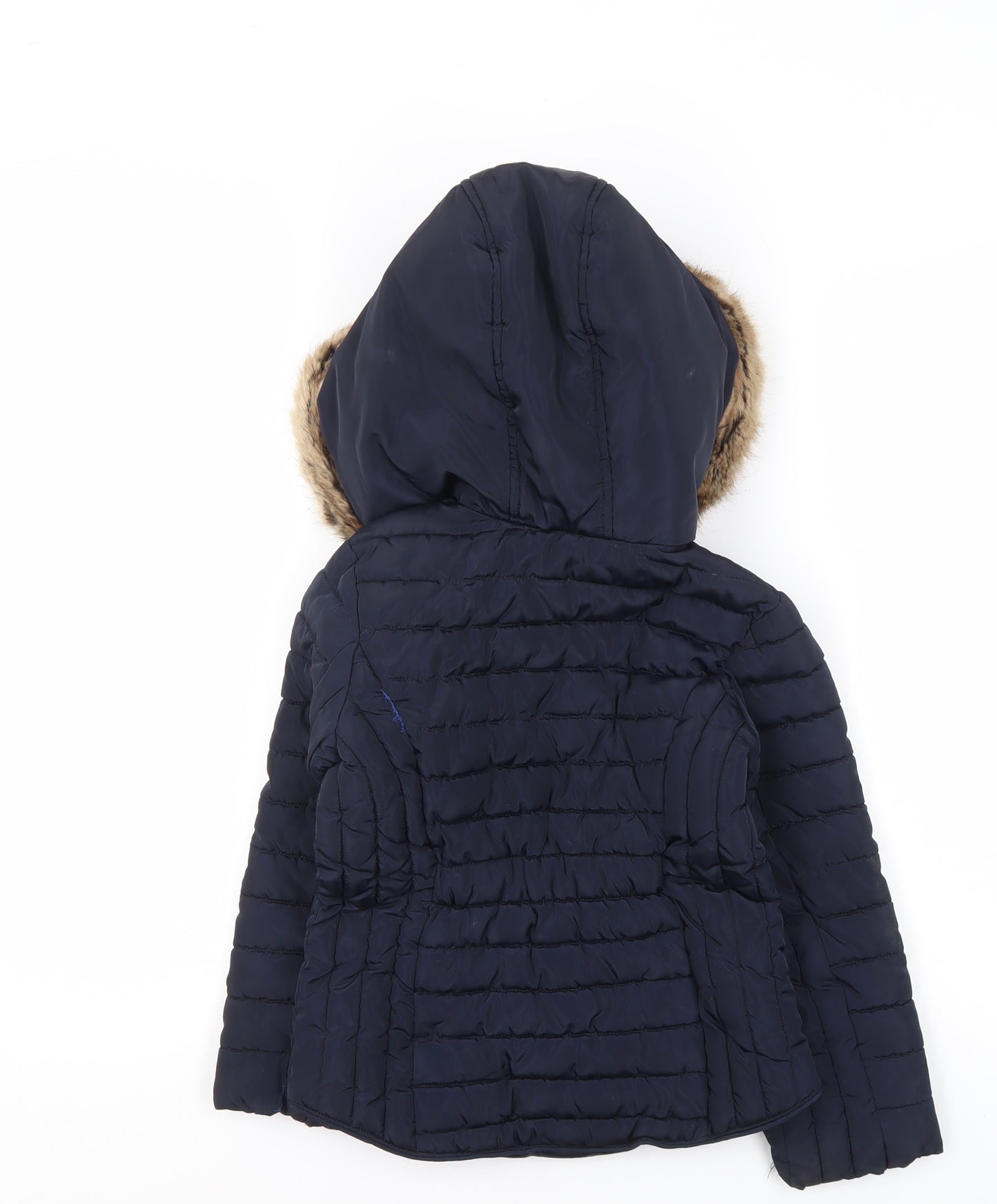 Joules Girls Blue Hooded Faux Fur Trim Puffer Jacket 6 Years