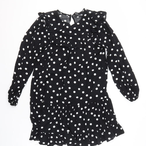 New Look Women's Black Polka Dot Ruffle A-Line Dress Size 12