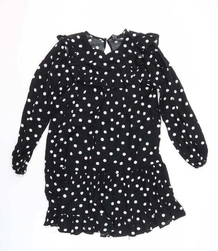New Look Women's Black Polka Dot Ruffle A-Line Dress Size 12