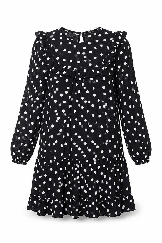 New Look Women's Black Polka Dot Ruffle A-Line Dress Size 12