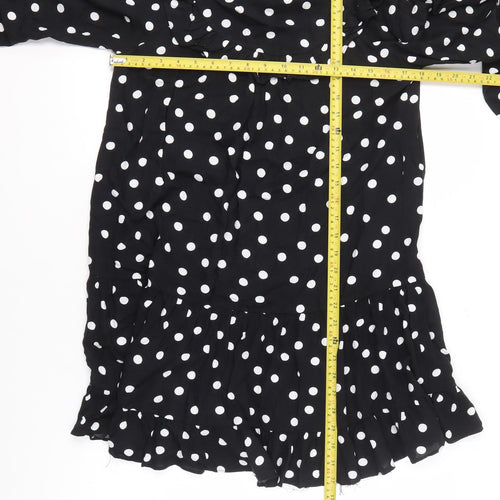 New Look Women's Black Polka Dot Ruffle A-Line Dress Size 12