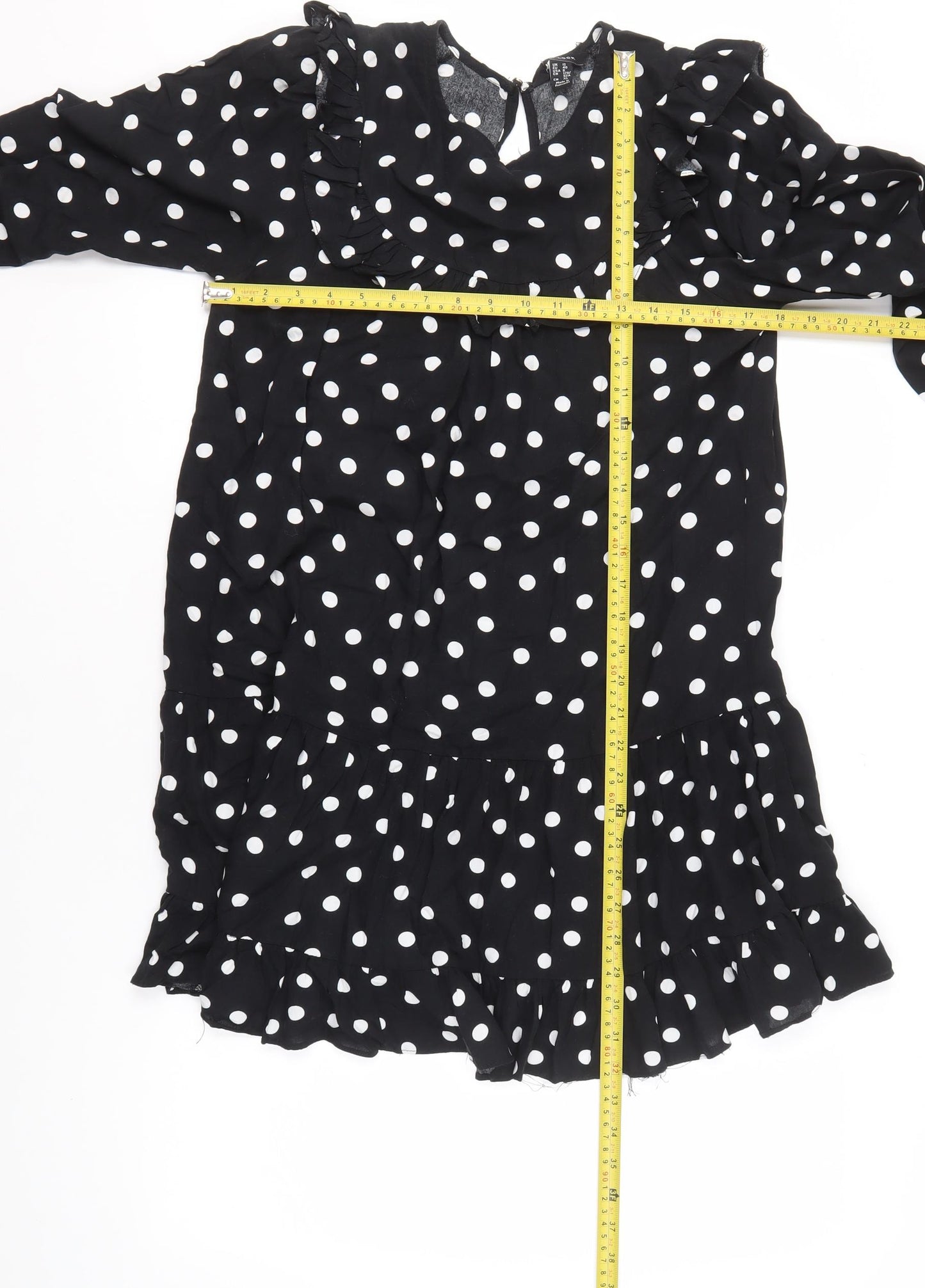 New Look Women's Black Polka Dot Ruffle A-Line Dress Size 12
